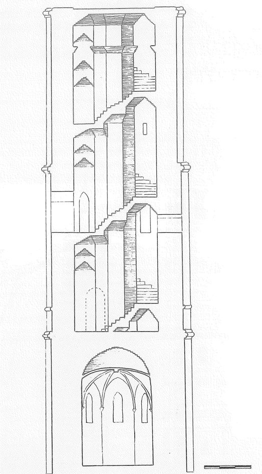 Sección cuerpo de escaleras. Santa María la Mayor. Calatayud