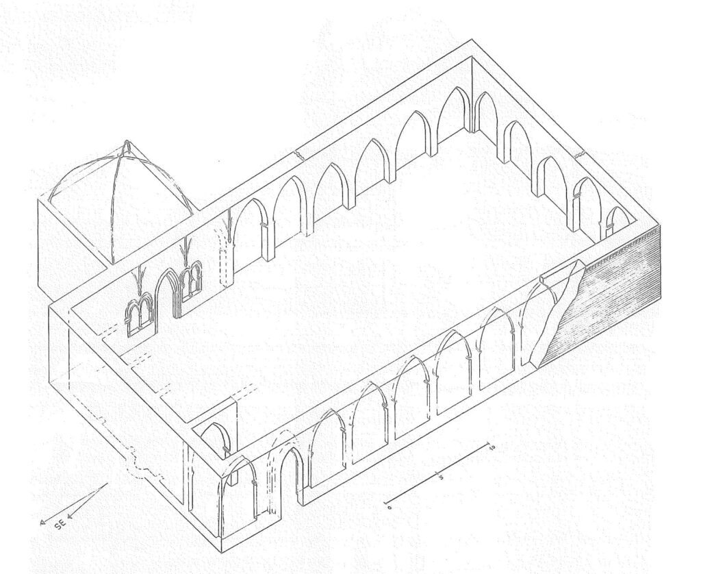 Axonométrica de los muros perimetrales del claustro y sala capitular. Santa María la Mayor. Calatayud. 
