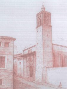 Recreación antes del desmochamiento 1840. Torre San Pedro de los Francos