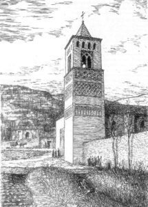 Recreación de su estado original. Torre de Terrer. Dibujo A. Sanmiguel.