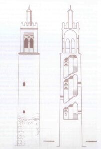 Recreación en alzado y sección. Torre San Pedro de los Francos