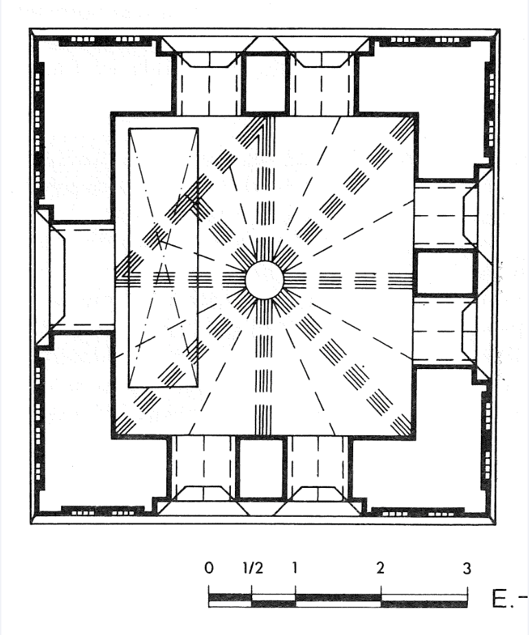 Planta de la bóveda de crucería de la última estancia (Arte Mudéjar Aragonés, G. Borrás).