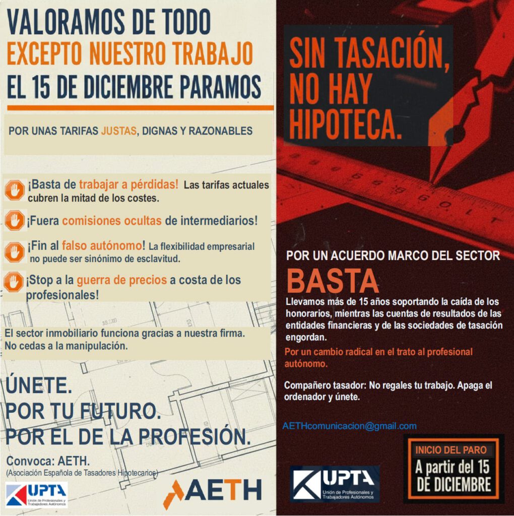 El colectivo de tasadores anuncia una movilización el 15 de diciembre para reclamar condiciones laborales justas.